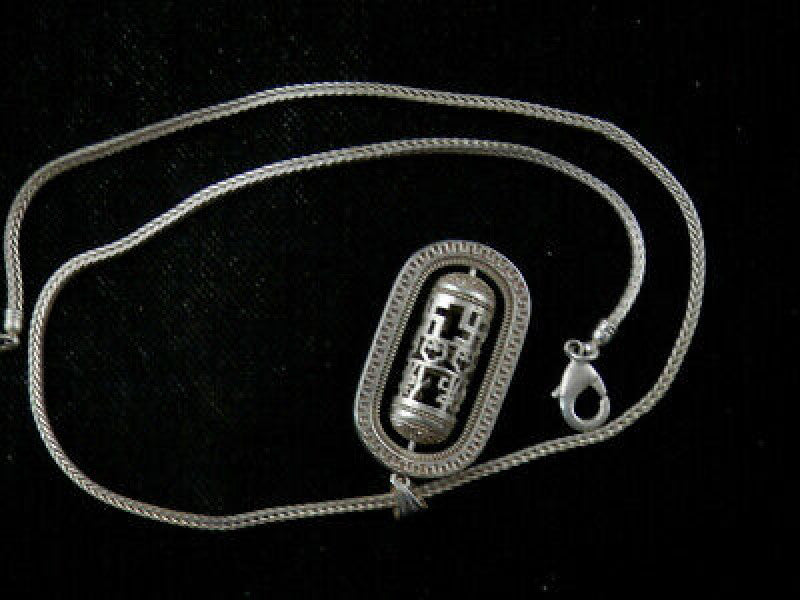 Tibetan Silver Necklace W/Amulet *4Swastikas* 佛 Hollowing Pendant