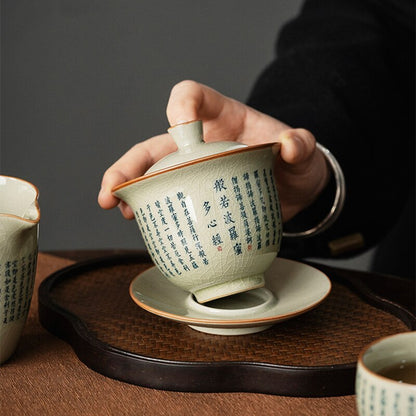 Prajna Paramita Heart Sutra Ceramic Opening Gaiwan For Tea Tureen Teaware Cup