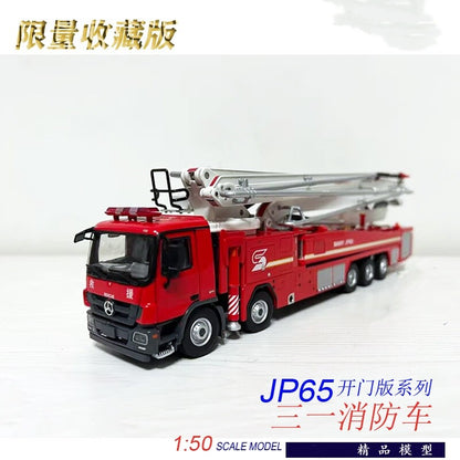 1:50 SANY 65M Large-span Elevating Jet Fire Truck Recue Vehicles Diecast Model