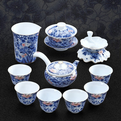 Jingdezhen Blue-and-white Porcelain Tea Set Handpainted Tea Pot Gaiwan Tea Cups