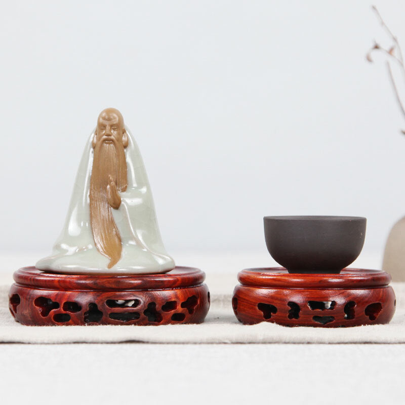Round Annatto Display Stand Wood Carving Hollow Pedestal Flower Pot Base Crafts