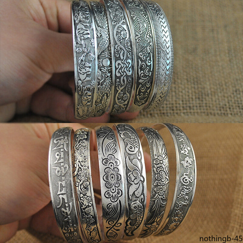 1-Pack Vintage Elephant Flower Collection Bracelets Charming Elegant Round -