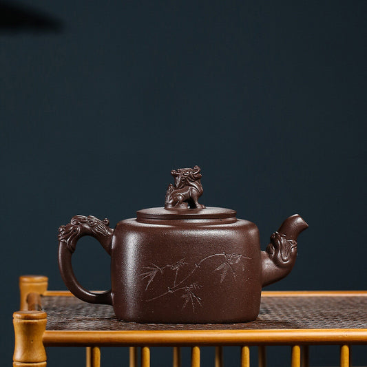 Full Handmade Teapot Master Pot Marked Real Yixing Zisha Hand Carved Purple Grit