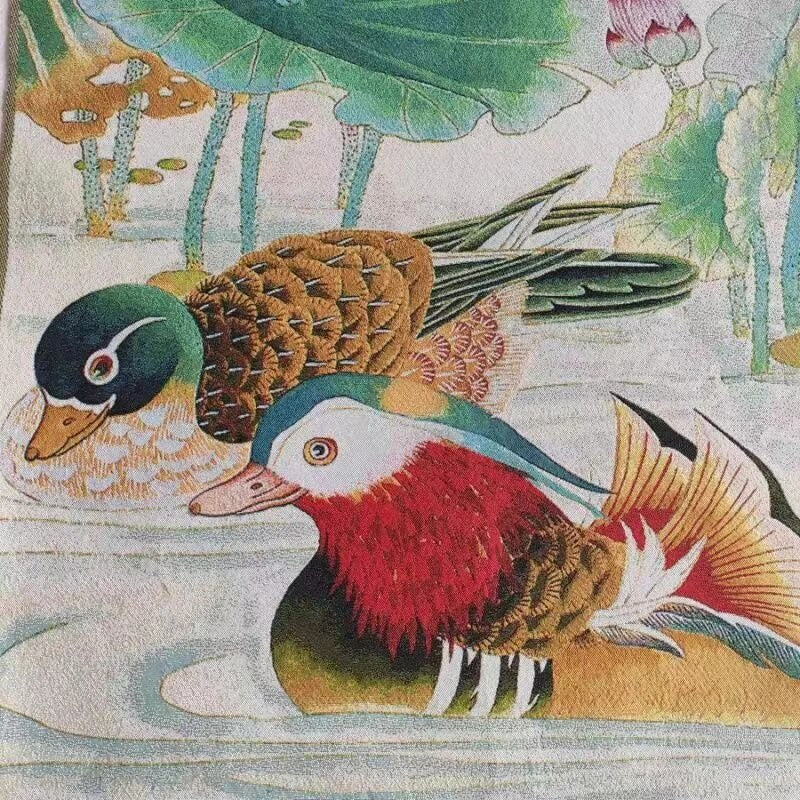 Thangka Mandarin Duck Playing in The Water Embroidered Brocade Painting-