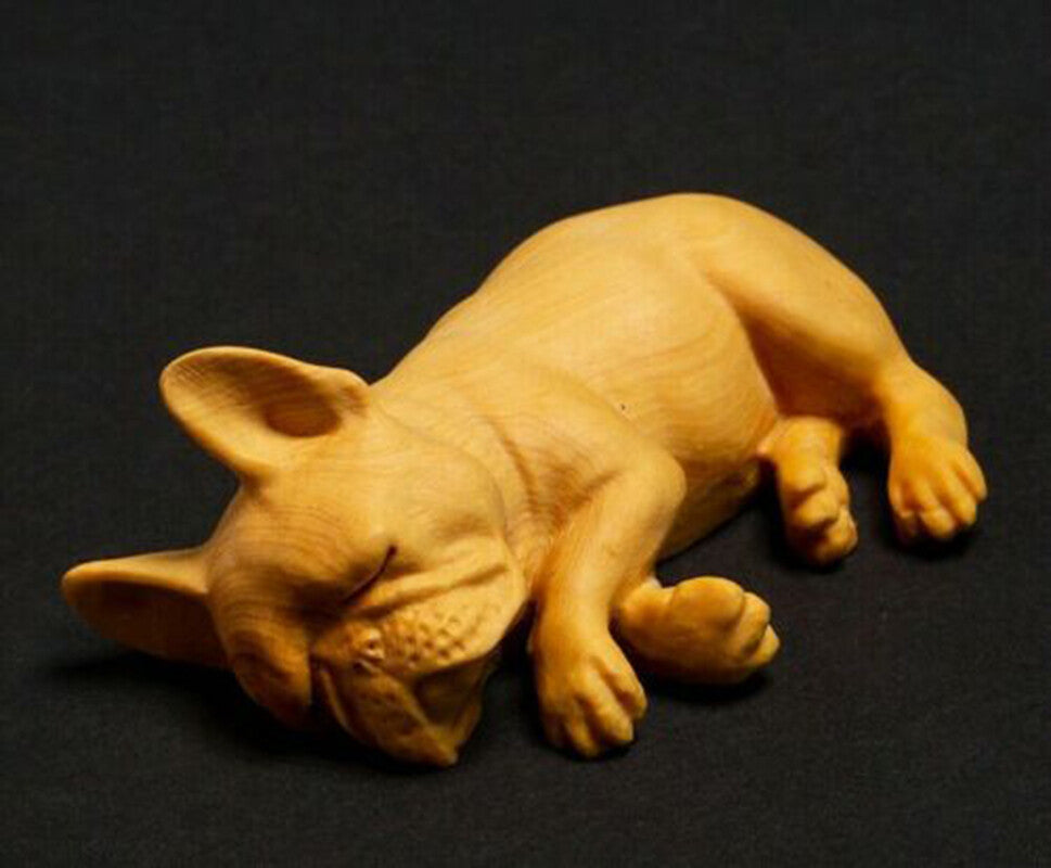 7*5*3 CM Boxwood Figurine Carving Lovely Sleeping French Bulldog dog table decor