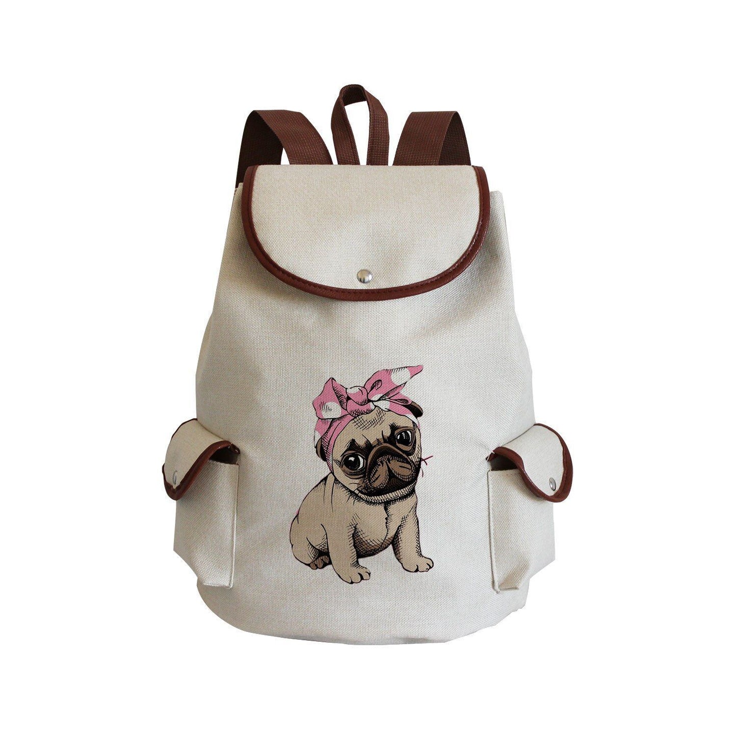 Dog Paw Print Backpack Drawstring Bags Linen Students Portable Cute Pug Printed