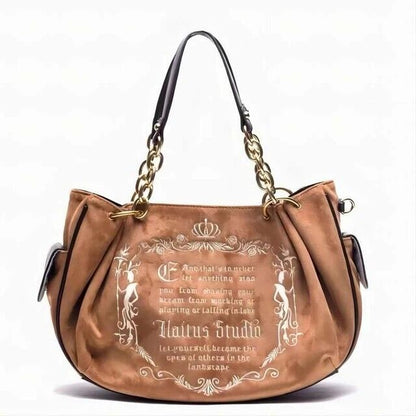 Y2K Vintage Canvas Gothic Style Tote Handbag Embroidery Letter Style Women's Bag