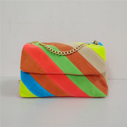 Rainbow Stitching Synthetic Handbag Metallic Chain Strap Crossbody Bag 27*9*17CM