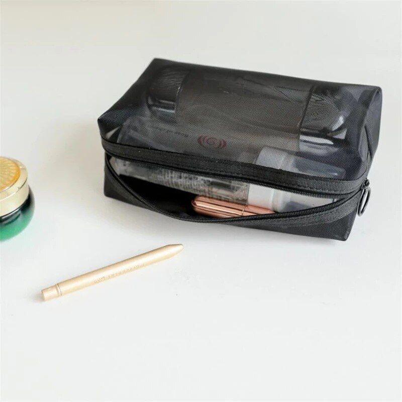 Cosmetic Bag Small Storage Travel Wash Purse Three-Pieces Set Black Transparent