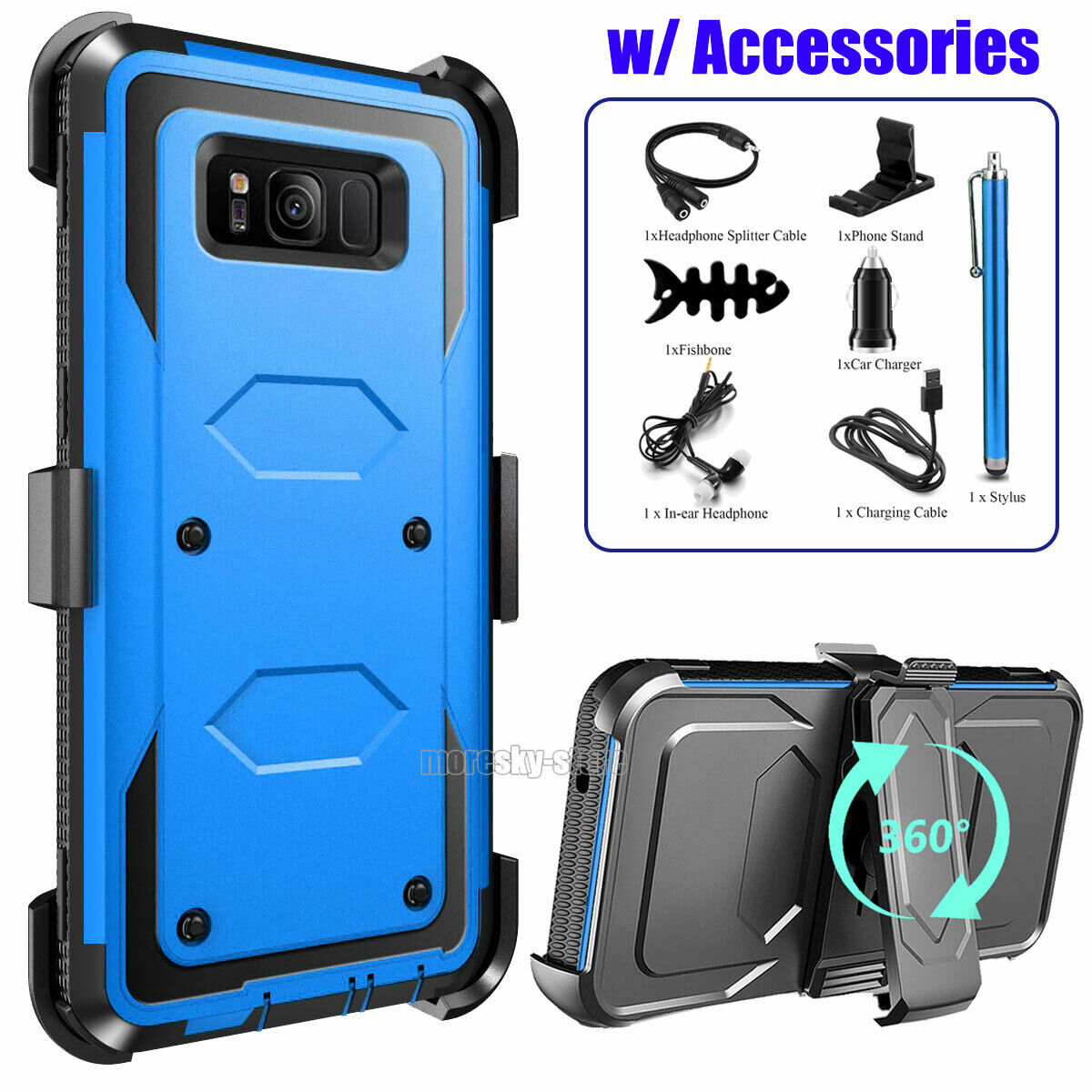 For Samsung Galaxy S8 Plus Rugged Phone Case Cover & Clip Holster + Accessories