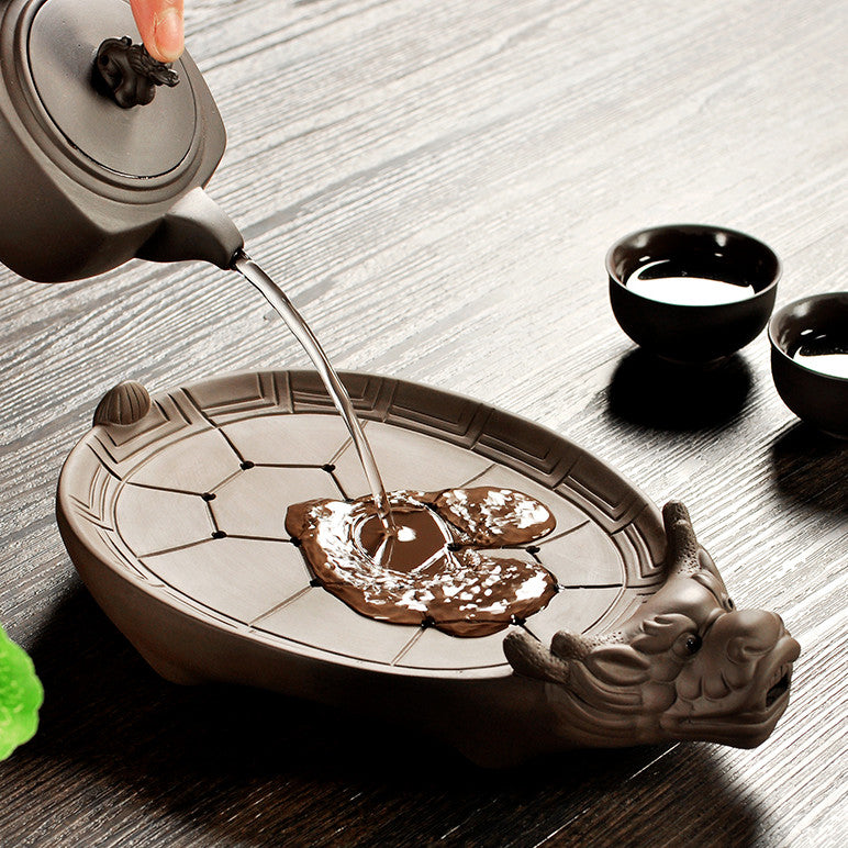 Creative Water Storage Tea Tray Turtle Statue Yixing Purple Clay Holder Plate