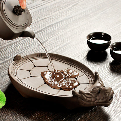 Creative Water Storage Tea Tray Turtle Statue Yixing Purple Clay Holder Plate