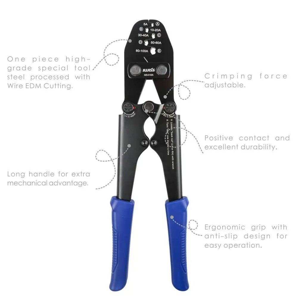 IWISS Crimping Plier Tools U Type Terminal Crimping Plier for Crimp 5A to 100A