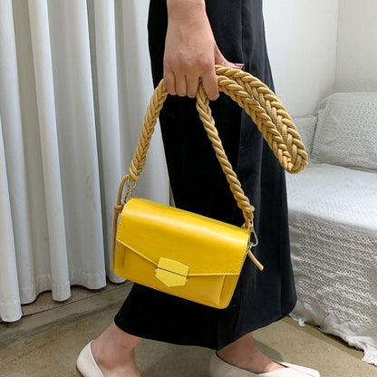 Small Shoulder Bags Weave Strap Crossbody Flap Purse Handbag Synthetic Leather