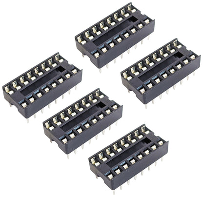 5 Pack 16 Pin Solder Tail Low Profile DIP IC Socket,0.79"x0.39"x0.15"