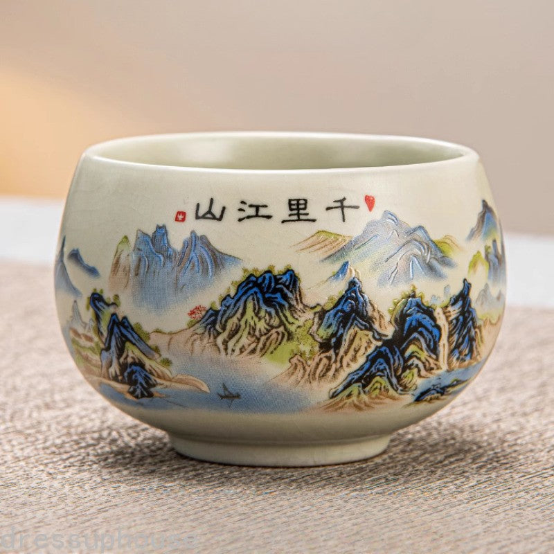 140ml Ceramics Ru Kiln Teacup Master's Cup Tea Set Tea Tasting Cup Retro Chinese
