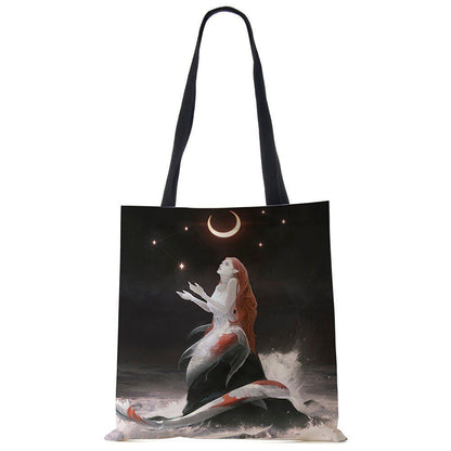 Mermaid Print Shoulder Bag Women Shopping Reusable Bags Large Travel Beach Bags