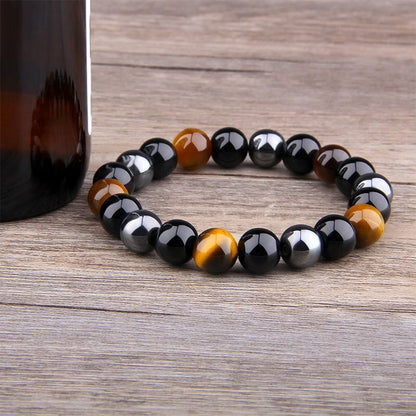 Tiger Eye Natural Stone Obsidian 8/10mm Beads Bracelet Men Women Jewelry LOT