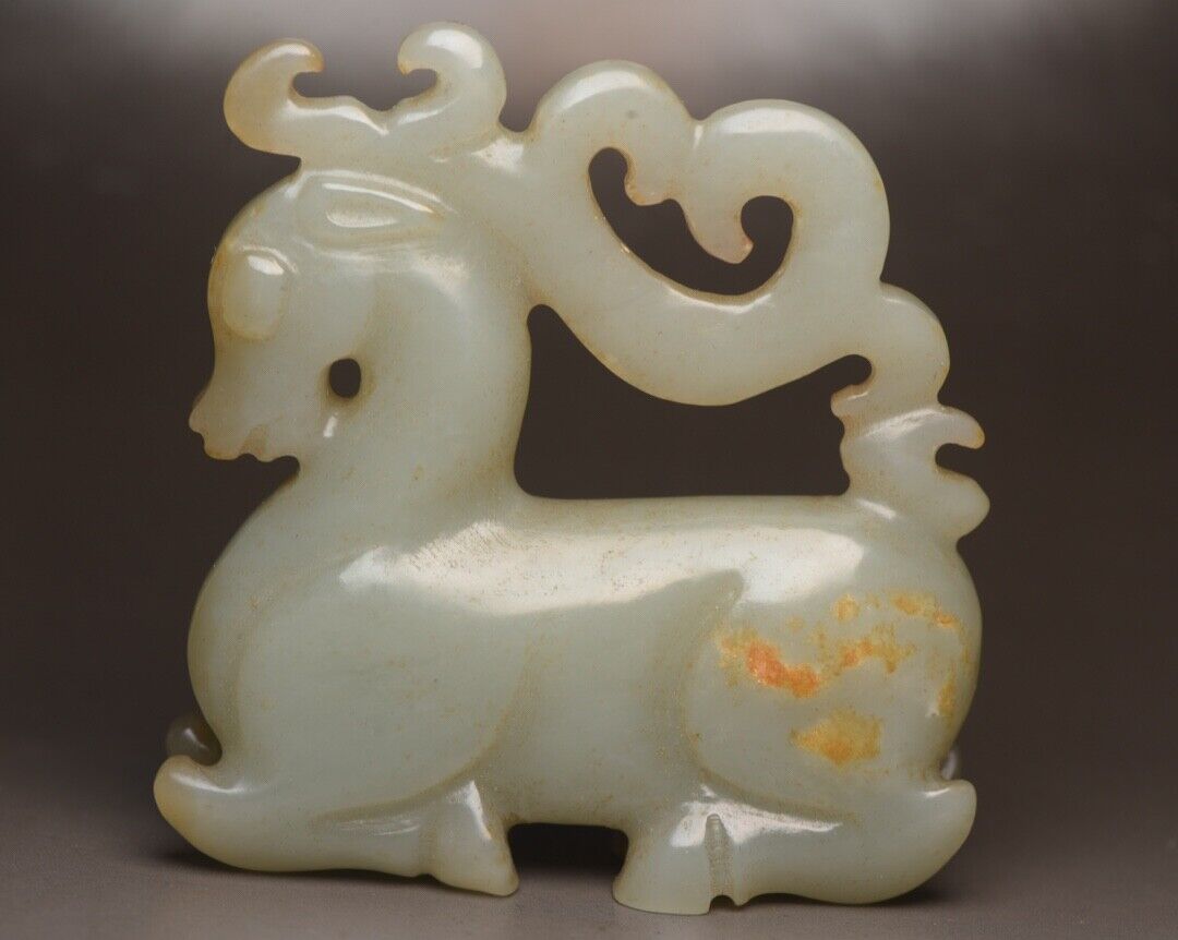 Collection Chinese Hetian Jade Carving Exquisite Deer Statue Sculpture Art Work