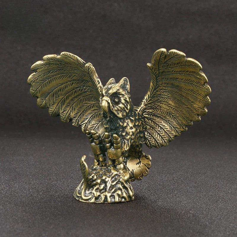 Solid Brass Owl Figurine Miniature Tea Pet Arts Crafts Desktop Small Ornament