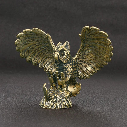 Solid Brass Owl Figurine Miniature Tea Pet Arts Crafts Desktop Small Ornament