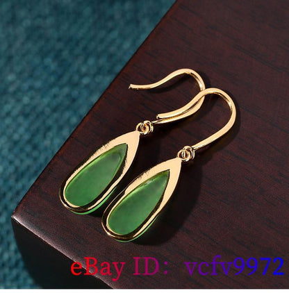 Jade Water Drop Earrings Women Green 925 Silver Amulet Natural Jewelry