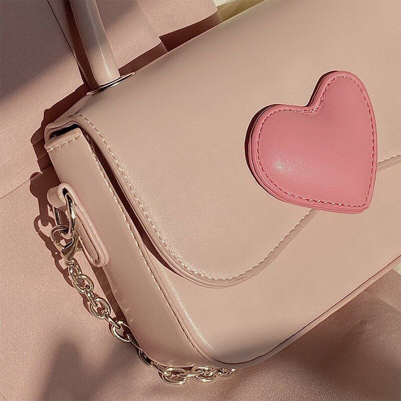 Pink Heart Small Square Shoulder Bag Tote Purse Handbags Chain Messenger Bag 1PC