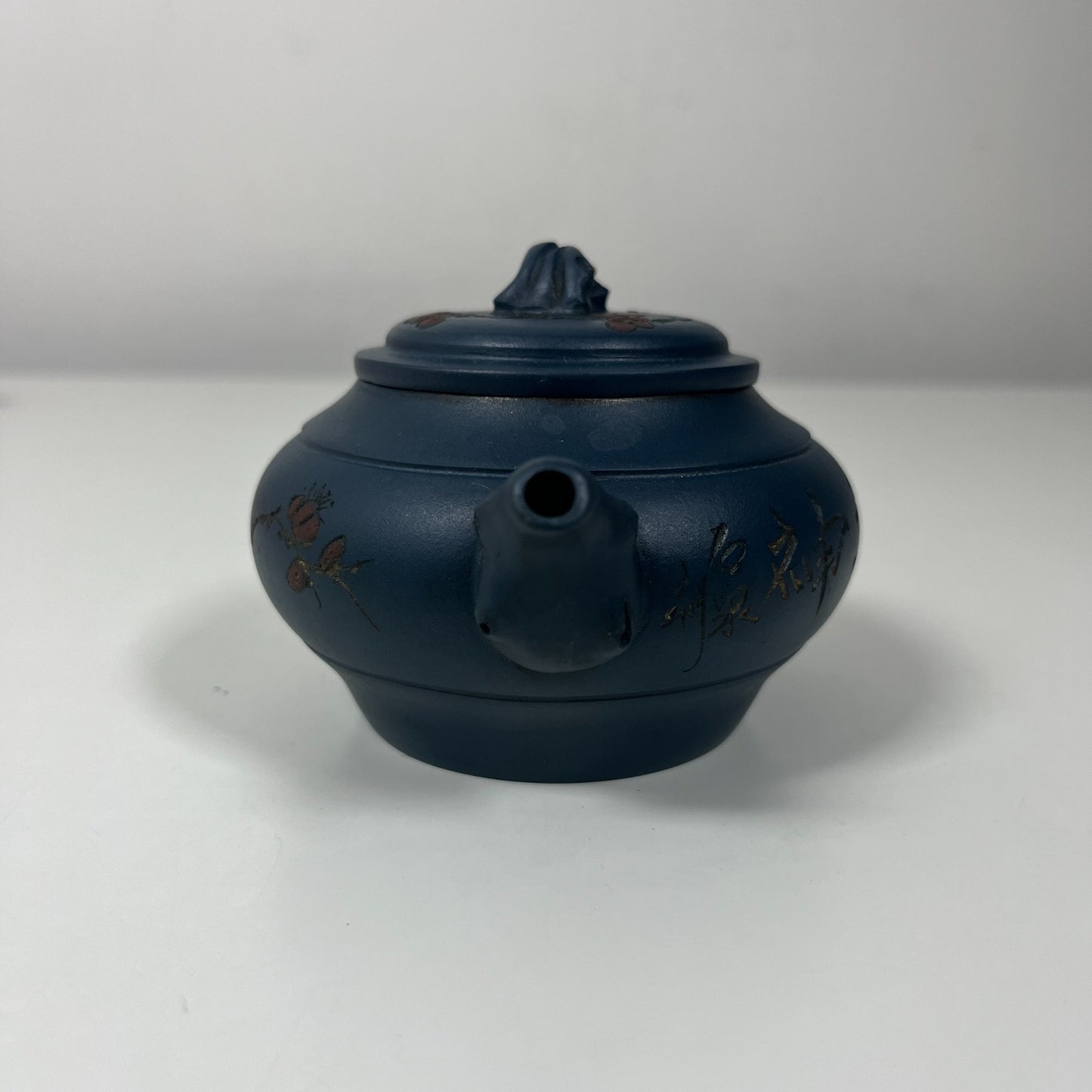 Chinese Yixing Dark Clay Zisha Style Hand Carved Scriptures Designs Teapot