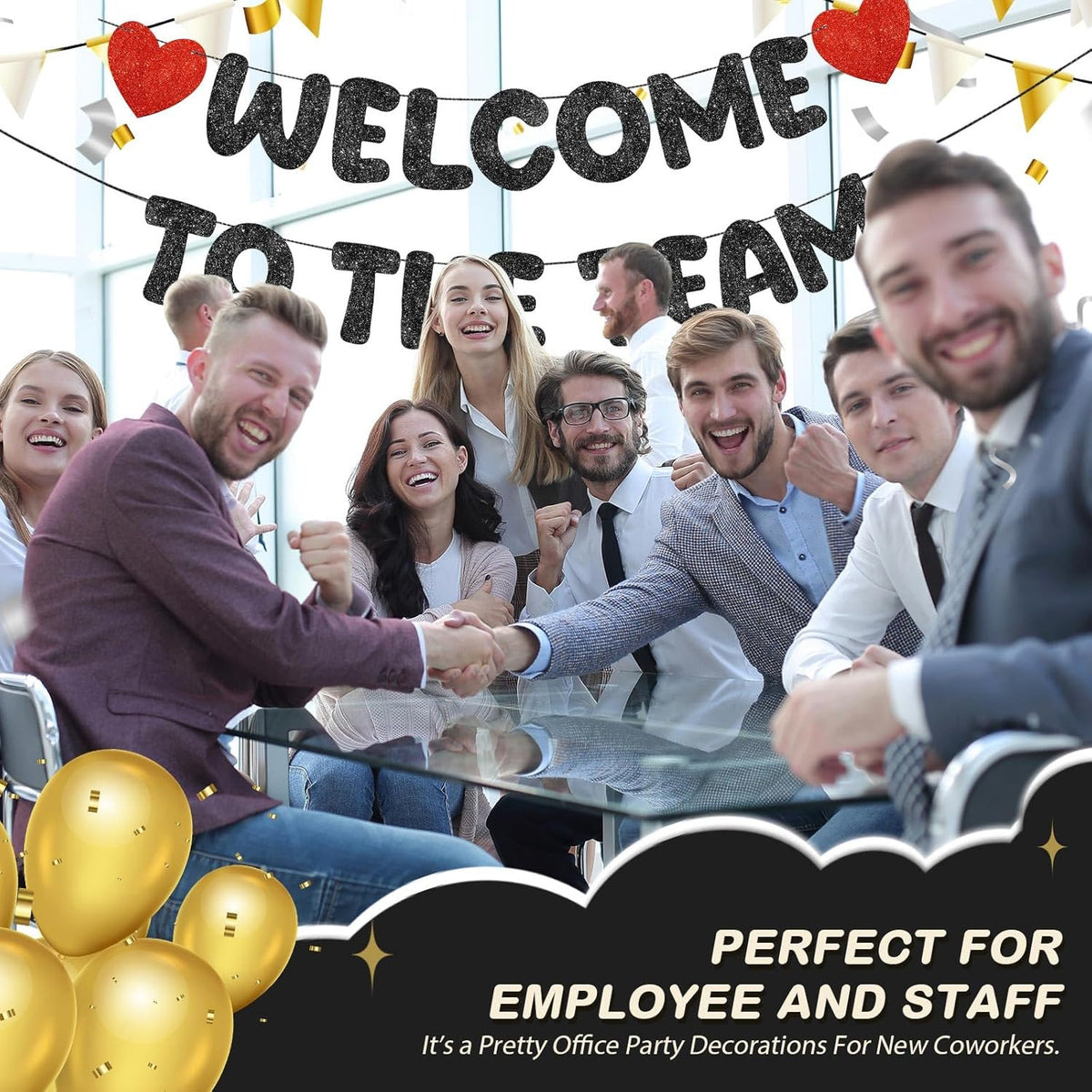 Pre Strung Welcome to the Team Banner with Two Heart Signs, NO DIY, Glitter Welc