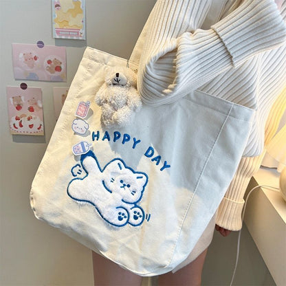 Cartoon Shoulder Bag Canvas Large Shopper Bag Fashion Casual Book Pouch 30*13*34