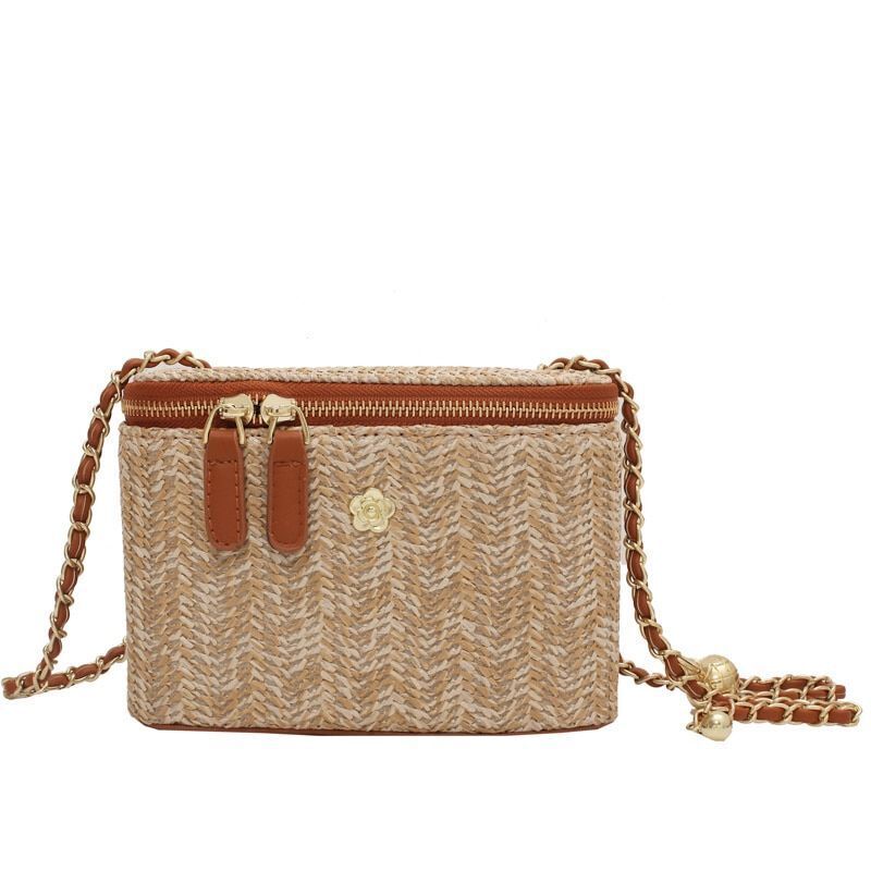 Mini Straw Bucket Crossbody Bag Handbag Purse Fashion Chain Simple Shoulder Bags