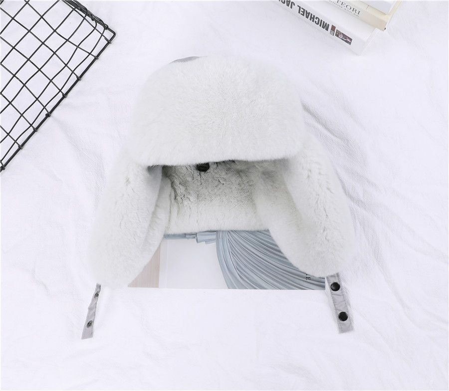 Women Winter Hat 100% Real Rabbit Fur Russian Winter Thick Warm Ears Bomber Caps