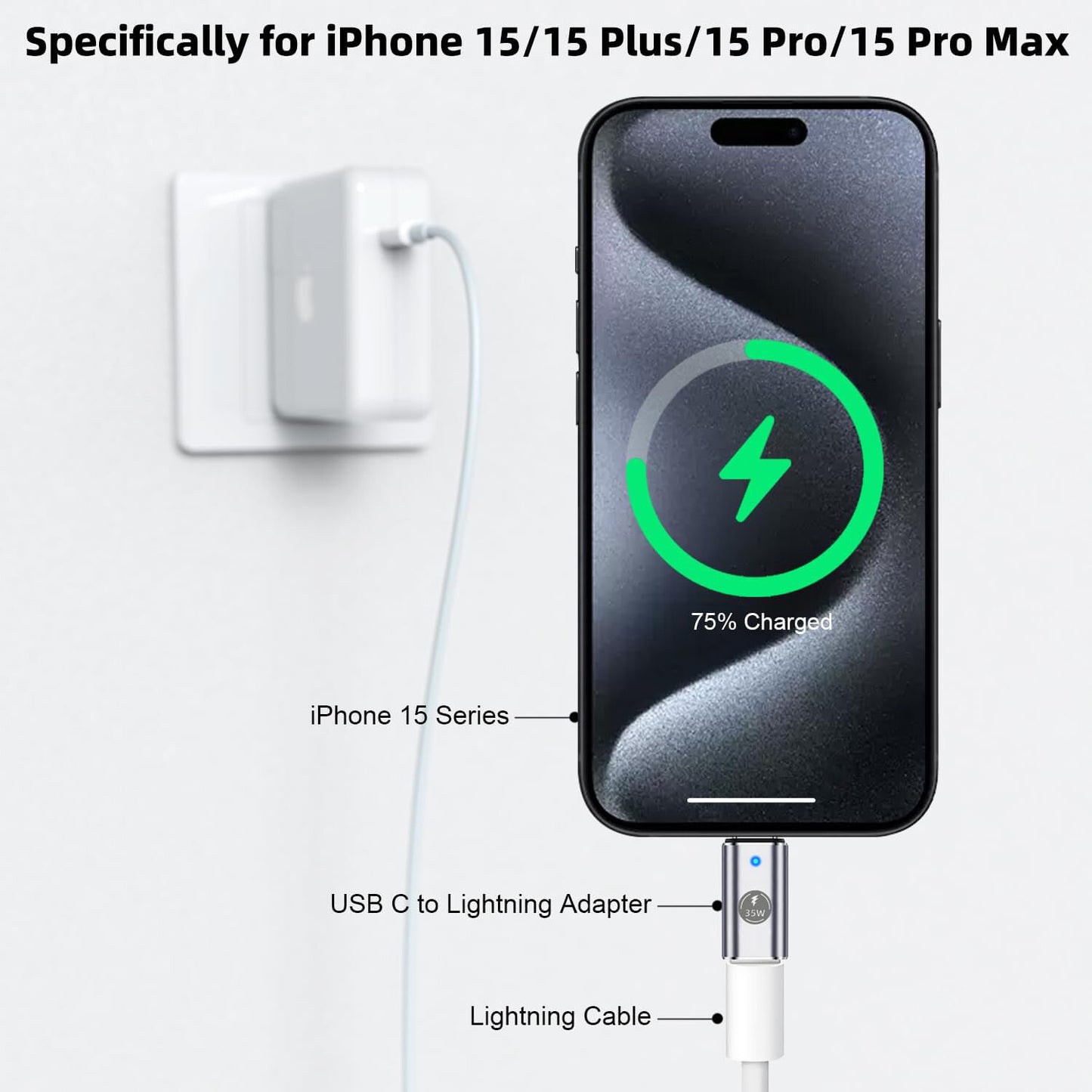 35W USB-C Male to iOS Female Adapter + lanyard For iPhone 15 Pro Max 15 Plus Lot