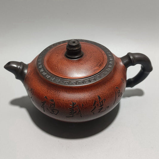 Vintage Chinese Yixing Purple Clay Teapot Zisha Ceremony Ceramic Bamboo Teaware