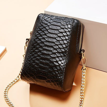 Diagonal Cross Sheepskin Bags Small Mobile Genuine Leather Pattern Shoulder Bag