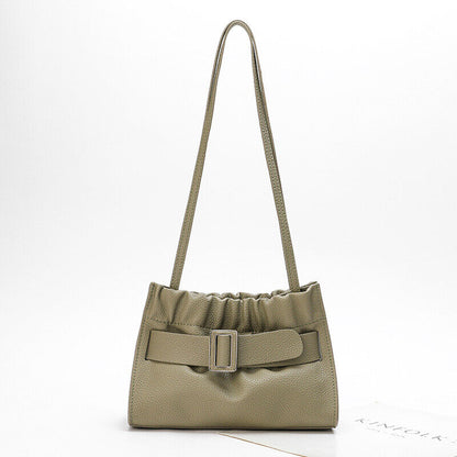 Real Leather Oversize Buckle Scrunchy Ruched Clutch Shoulder bag Crossbody Purse