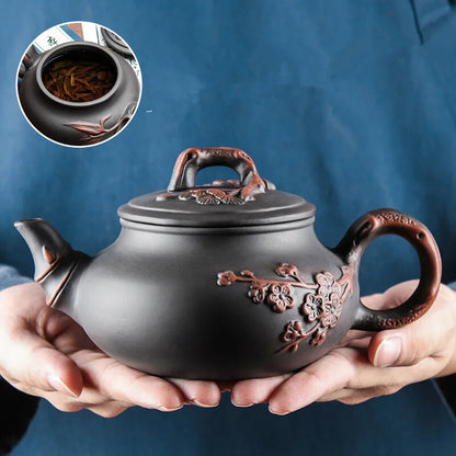 Yixing-Purple Clay Teapot and Teacup Set, Clay Plum Blossom Pot