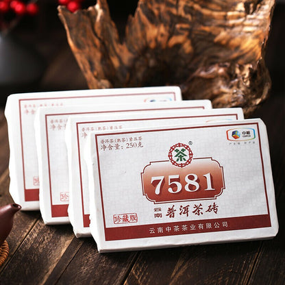 CHINATEA Brand Classic 7581 Pu-erh Tea Brick 2020 250g Ripe Puer Pu'er Brick