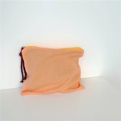 Plaid Cosmetic Bag Cotton Fabric Women Travel Makeup Zipper Pouch Wash Bag 22*17