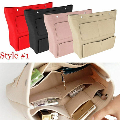 Multi-Pocket Tall Long Insert Bag Felt Purse Handbag Bag Liner Tote Organizer US