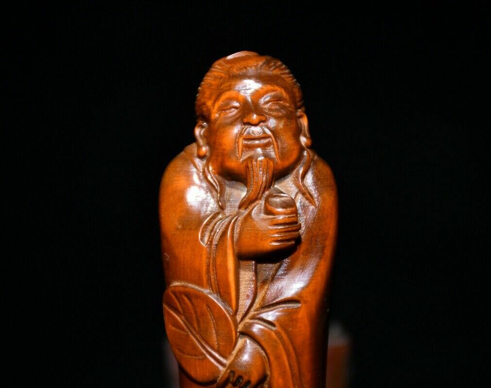 Chinese Old BoxWood Hand Carved Exquisite Boxwood Tea Shovel Statue Art Decor