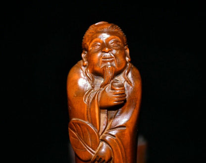 Chinese Old BoxWood Hand Carved Exquisite Boxwood Tea Shovel Statue Art Decor