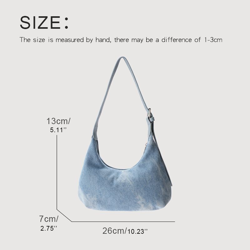26*13*7CM Bag Handbag Purses Denim Distressed Wash Striped Plaid Shoulder Cloth