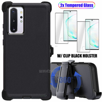 For Samsung Galaxy Note10 Plus 5G Case Impact Clip Holster Cover, Tempered Glass