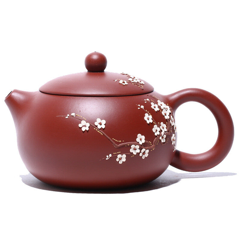 Handmade Wintersweet Floral Relief Marked Tea Pot Real Yixing Zisha Xishi Pot