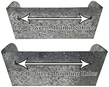 2 Piece Galvanized Wall Mount Flower Pot Set - 14" & 16" Long Planters