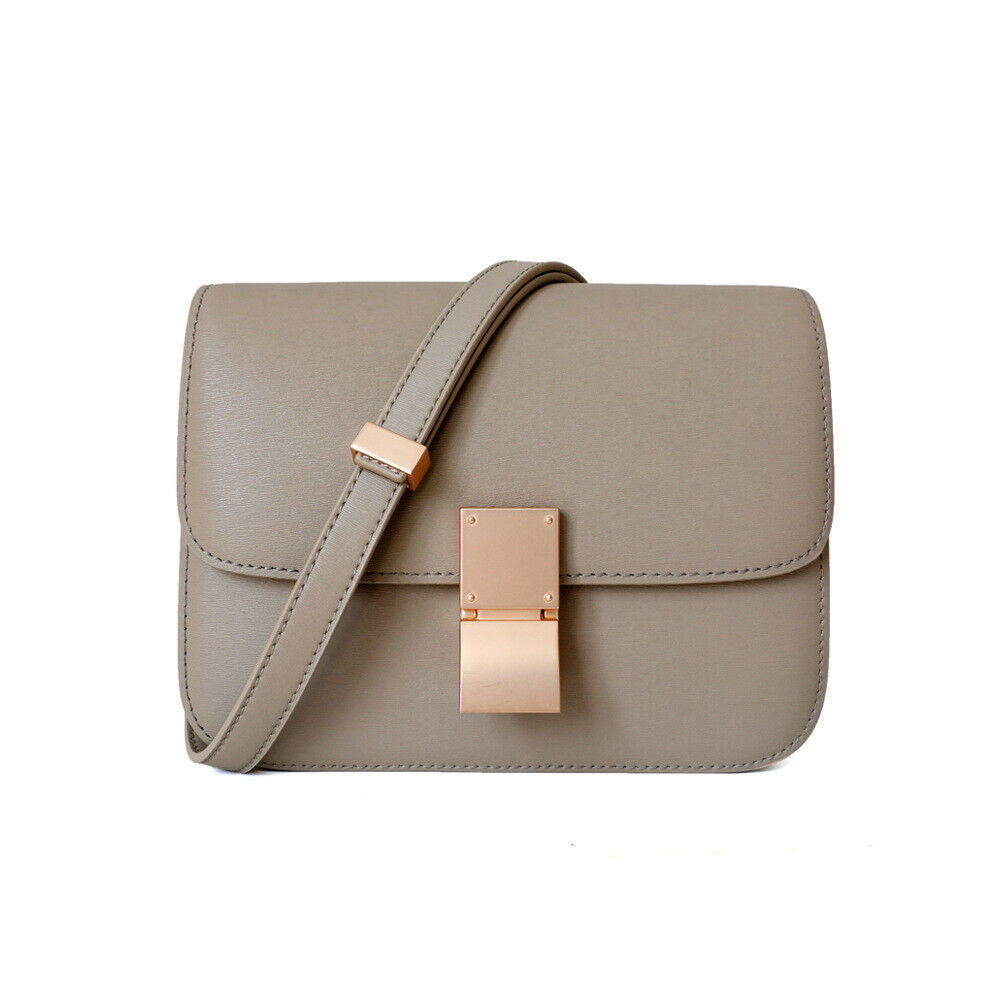 Real Leather Small Flap Box Square Clutch Shoulder Bag Purse Crossbody Trunk