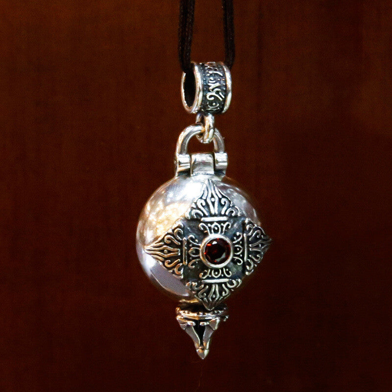 Old Silver Cross Vajra Pestle Ga Wu Box Necklace Pendant Ornaments