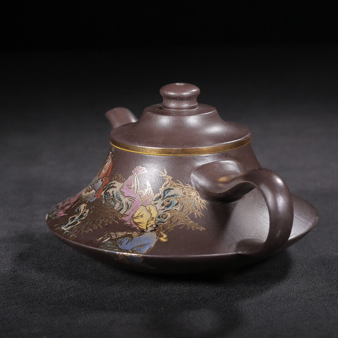 Chinese Yixing Zisha Clay Handmade Exquisite Teapot（ 竹林七贤 盖款：汪宝根）