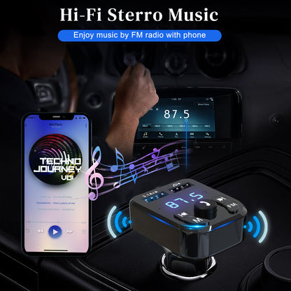 Bluetooth 5.0 Car Wireless FM Transmitter Adapter 2USB PD Charger AUX Hands-Free
